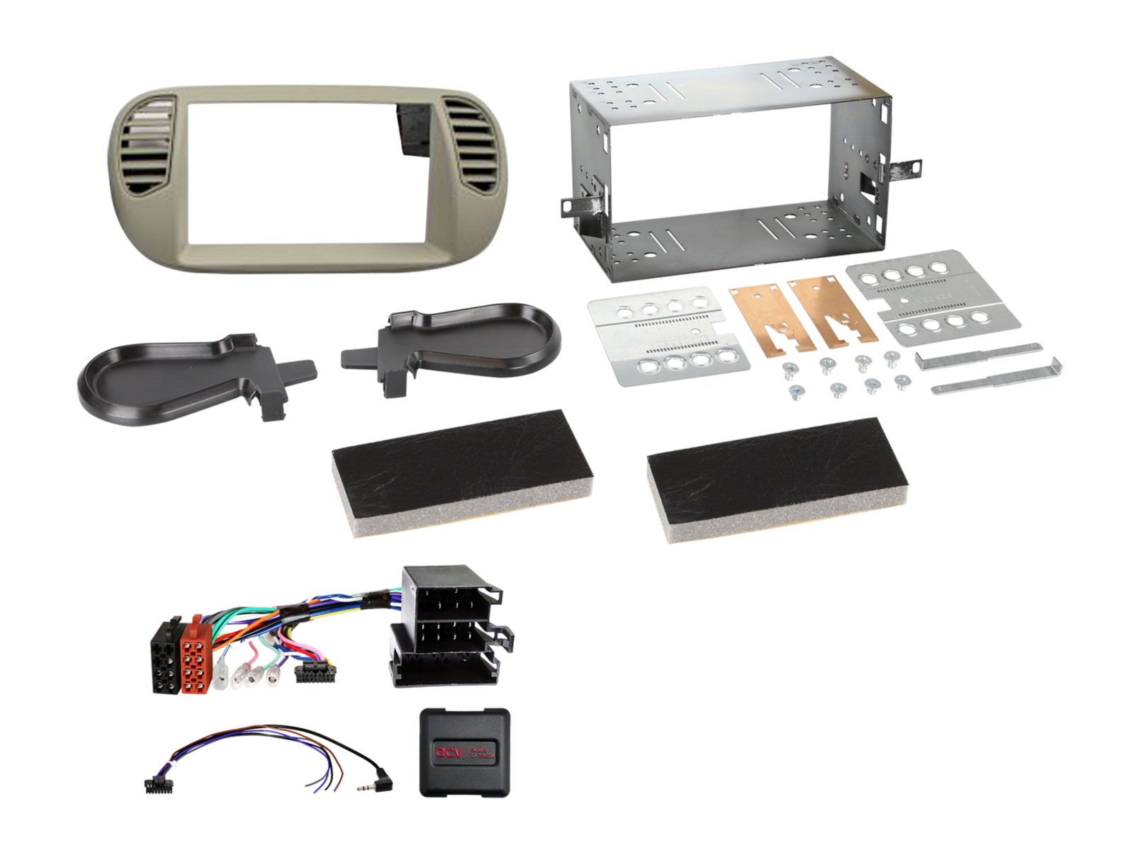 ACV 621094-23-1 Fiat 500 fixed-vent double-DIN fitting kit – pearl grey
