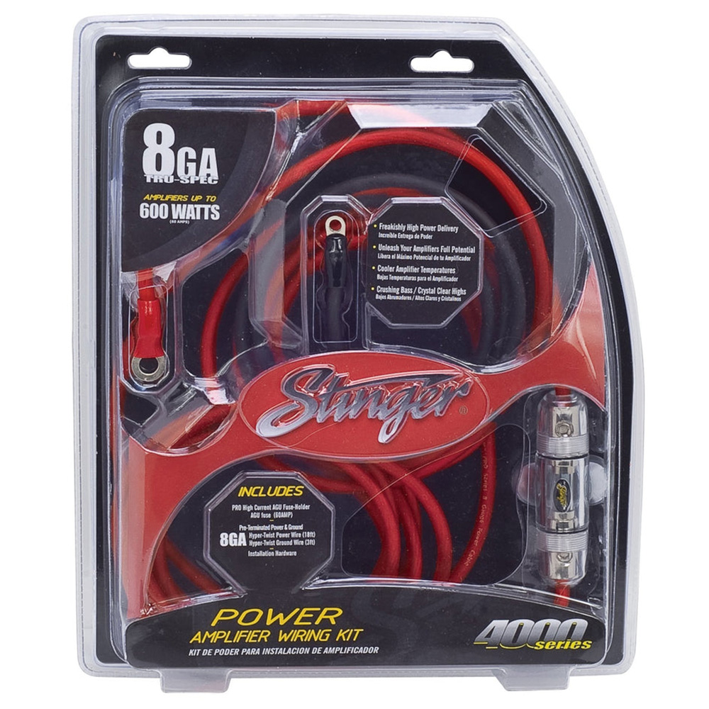Stinger SK4281 8 AWG OFC Amplifier Power Wiring Kit with 60A AGU Fuse